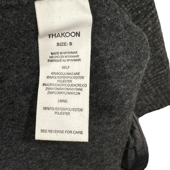 THAKOON Women's Charcoal Wool‎ Blend Hooded Plaid Pattern Coat Size S - Picture 12 of 13